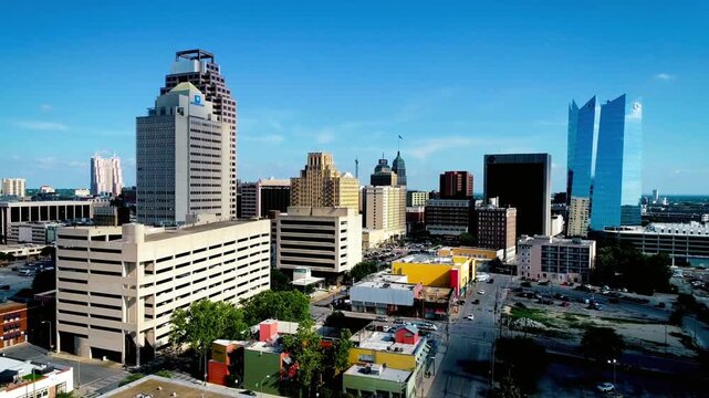 San antonio skyline with modern buildings against a clear blue sky