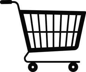 Black silhouette of a shopping cart with wheels isolated on a transparent background for e commerce and retail design isolated on transparent background