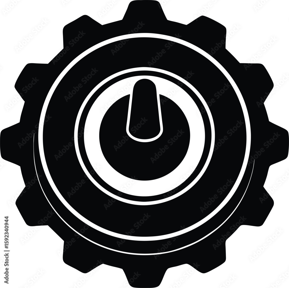 Poster silhouette of a mechanical timer knob with intricate detailing isolated on transparent background