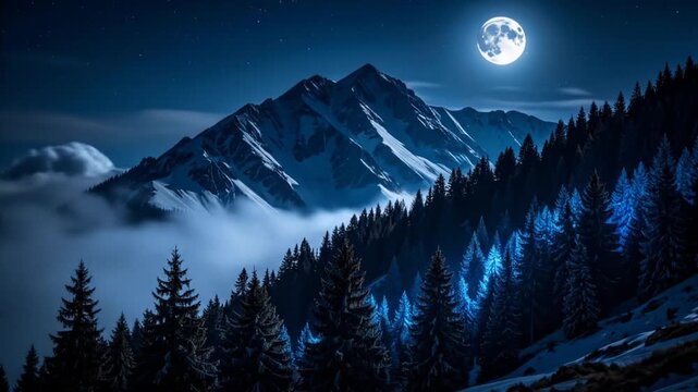 Majestic Mountain Moonlit Forest at Night - Powered by Adobe