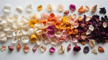 Colorful Flowers and Petals Flat Lay Background