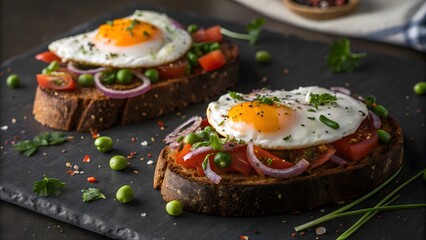 Sandwich with salmon cheese tomato and vegetables on a plate