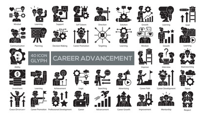 Set of career-related illustrations in glyph style. Suitable for business, HR, and education materials