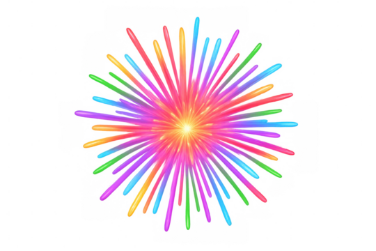 Colorful starburst radiating dynamic light streaks, bursting with vivid energy against transparent backdrop