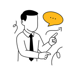 Business communication concept. Man with speech bubble pointing and talking.