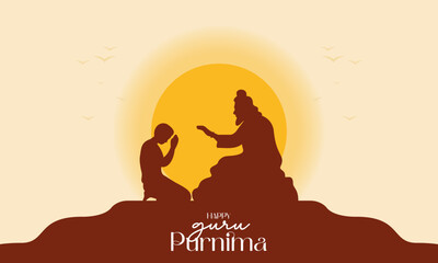 Happy Guru Purnima Indian Spiritual Festival Illustration in Flat Silhouette Style. Perfect for Greeting Cards, Posters, Banners, and Spiritual Event Graphics.