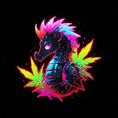 Neon Seahorse with Psychedelic Mane