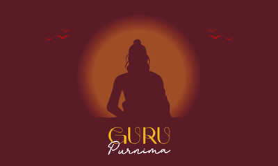 Happy Guru Purnima Indian Spiritual Festival Illustration in Flat Silhouette Style. Perfect for Greeting Cards, Posters, Banners, and Spiritual Event Graphics.