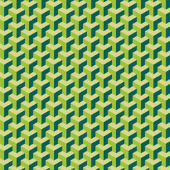 Isometric green and teal cubes forming a geometric pattern