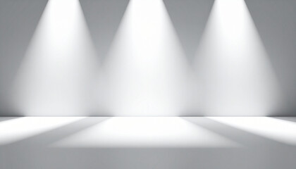 Obraz premium the image showcases an empty space with bright lighting, setting a minimal and focused scene. three distinct beams of bright light originate from the top, converging on the floor