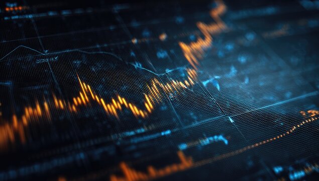 Close-up of a complex digital display with financial charts - Powered by Adobe