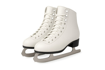 Pair of white ice skates standing on transparent background