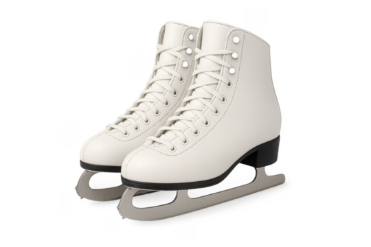 Pair of white ice skates standing on transparent background