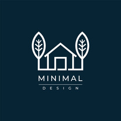 Eco Home Line Art Logo with Leaf Accent. Sustainable Real Estate Symbol with Natural and Minimal Aesthetic