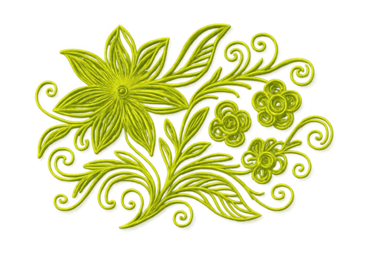 Quill Art Paper Mannala Elegant Floral Design with Intricate Green Engravings on Black Background