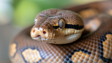Fototapeta premium Closeup of snake python reptile showing scales in nature wildlife