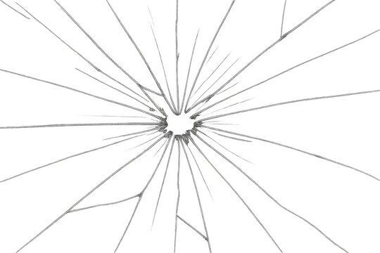 Realistic cracked glass texture with hole on transparent background, broken window effect overlay