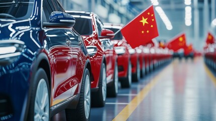 Rows of new cars in a Chinese factory.