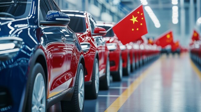 Rows of new cars in a Chinese factory.