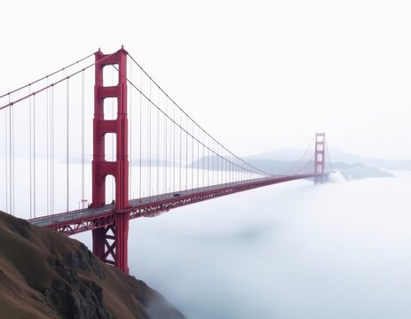 Iconic Golden Gate Bridge in Dense Fog, San Francisco