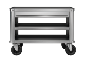 Stainless steel tool cart with a magnetic strip for quick access to frequently used tools in a kitchen setting.