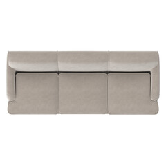 Classic beige sofa top view plan, 3D render isolated on transparent background.