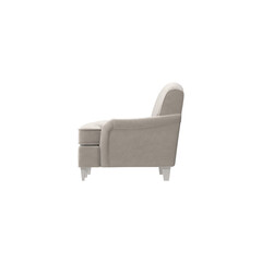 Classic beige sofa side view, 3D render isolated on transparent background.
