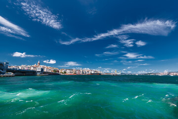 Beautiful Istanbul cityscape view from cruise sailing to Bosphorus,Turkey