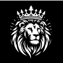 Lion king logo vector wearing a black and white crown