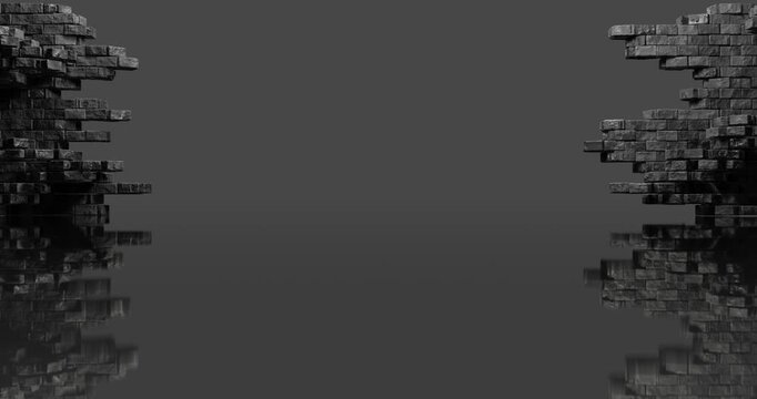 abstract technology background with opening bricks wall. 3d render