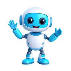 Happy robot. 3d ai character, chat bot mascot isolated on white background, GPT chatbot icon. Artificial intelligence, trendy technology, support service, funny automation
