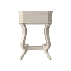 Classic cream white side table, side view, 3D render isolated on transparent background.