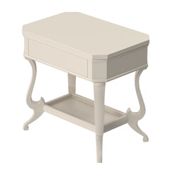 Classic cream white side table in isometric view, 3D render isolated on transparent background.