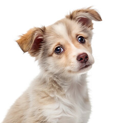 Fototapeta premium An adorable curious puppy with big expressive brown eyes looking up isolated on a transparent background png