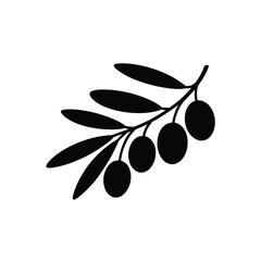 Simple silhouette of an olive branch with olives