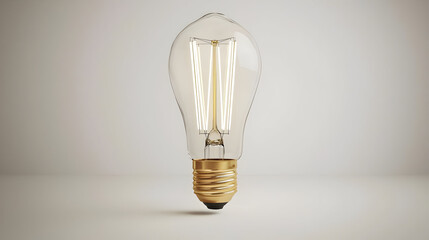 Vintage Edison-style light bulb, clear glass, warm glow,  golden base, studio shot