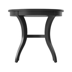 Elegant black round side table, low angle view, 3D render isolated on transparent background.