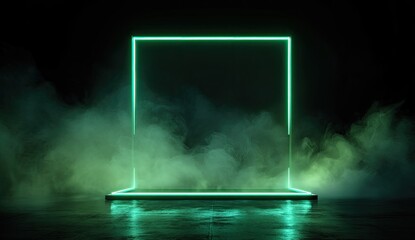 Neon green square frame, smoky stage