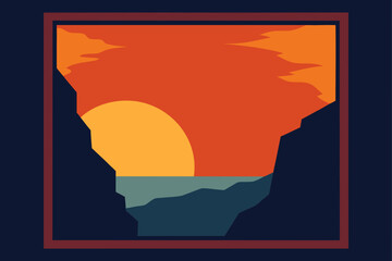 sunset framed by tall cliffs