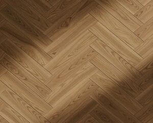 A detailed top-down view of a traditional wooden floor with a natural golden oak herringbone parquet pattern
