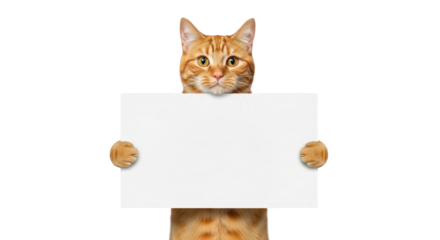 A cat holding blank sign. featuring cat, tabby, orange. This image is ideal for use in various financial contexts.