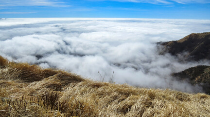 a magnificent sea of ​​clouds under the crest of the Parma Apennines