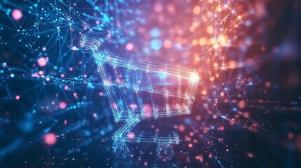 Obraz premium Abstract glowing shopping cart in digital network.