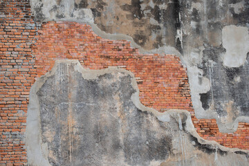 Red White Wall Background. Old Grungy Brickwork Horizontal Texture. Brickwall Backdrop. Structure With Broken Stucco And Plaster.