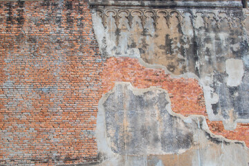 Red White Wall Background. Old Grungy Brickwork Horizontal Texture. Brickwall Backdrop. Structure With Broken Stucco And Plaster.