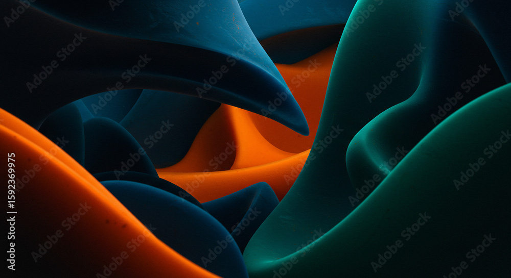 Fototapete abstract flowing shapes in blue orange and green creating a dynamic and fluid composition
