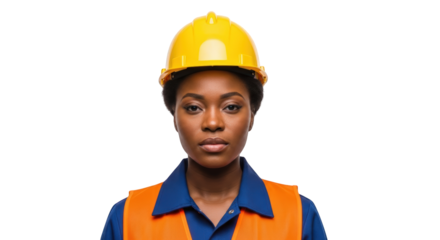 A confident female construction worker portrait 3. featuring construction, worker, female. This image is ideal for use in various financial contexts.