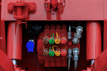 Agricultural machinery and parts of mechanisms on a sunny day. Texture, background for design. 