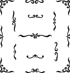 Fototapeta premium Collection of ornate decorative flourishes and corner elements isolated on white background