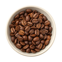 Obraz premium A small bowl filled with roasted aromatic fresh coffee beans isolated on a transparent background png